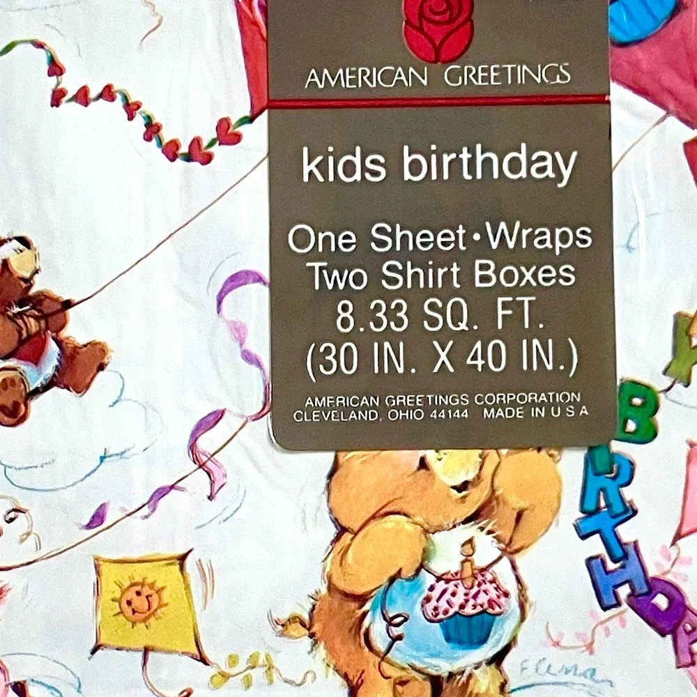 Vintage 80’s Care Bears kites birthday wrapping paper
